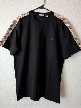 Burberry Check Trim Cotton Black T-shirt Mens Size M